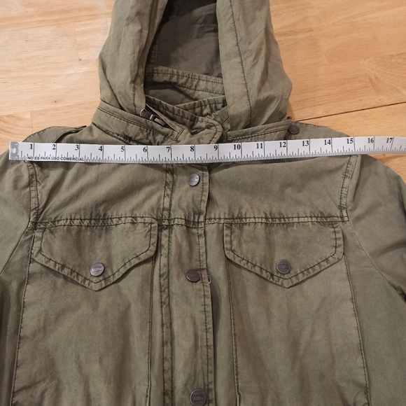 Levi's Womens Military Jacket small Olive Green Zip/Snap Closure Hideaway Hood - Picture 13 of 16